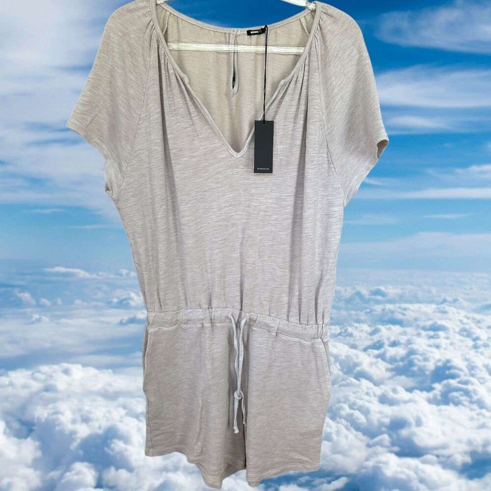 Monrow Womens Size Small Supersoft Easy Short Sleeve Romper Bone NEW